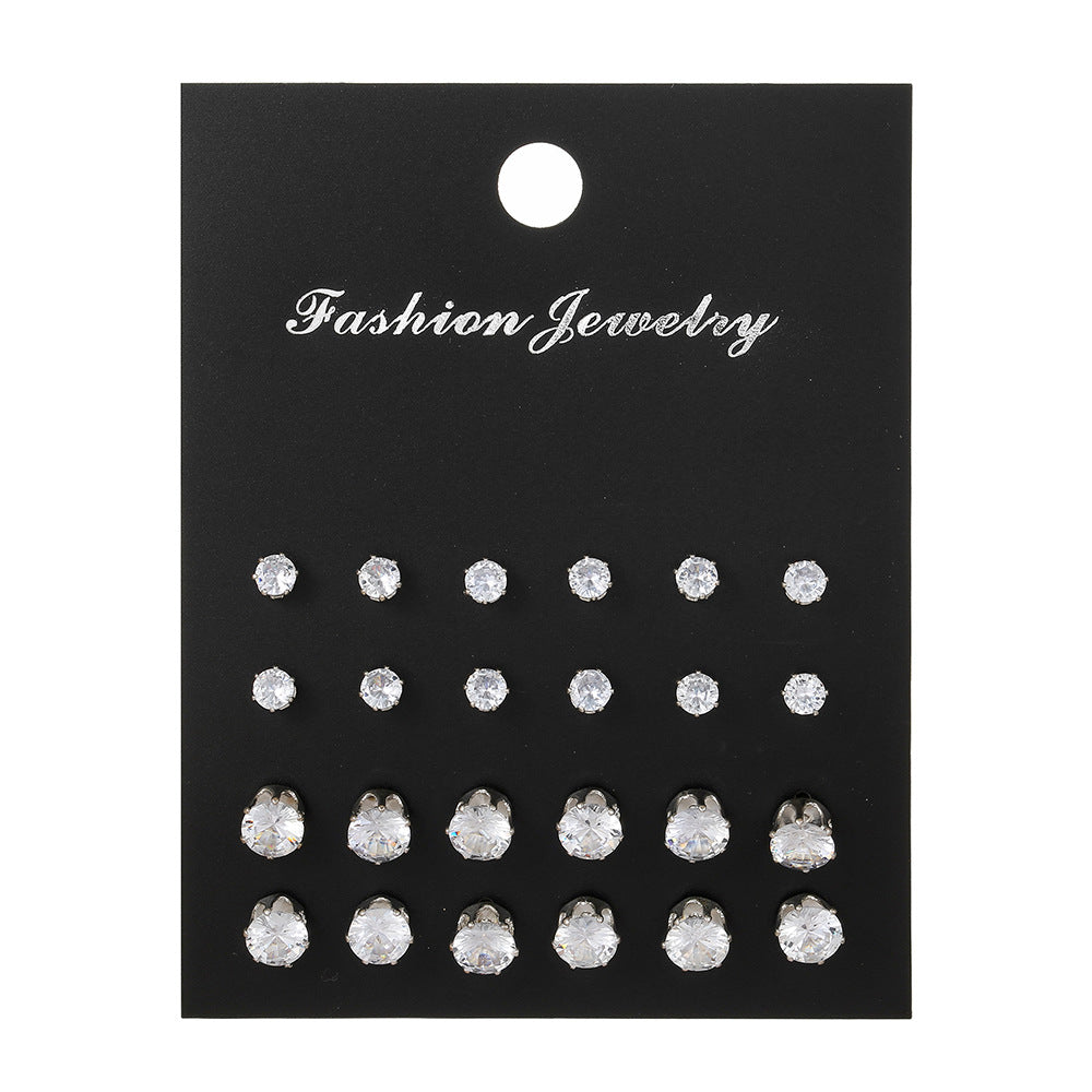 Minimalist Geometric Round and Square Micro-inlay Cubic Zirconia Alloy Earrings for Women