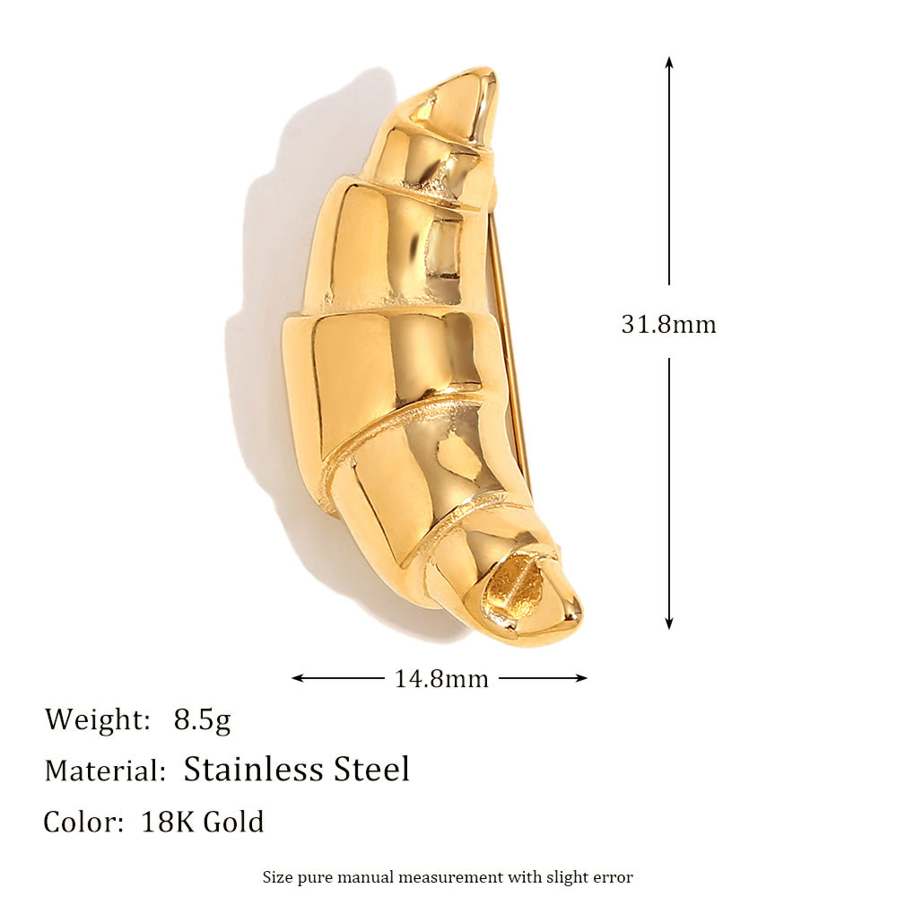 Geometric Heart-Shaped Stainless Steel Brooch with 18K Gold Plating and Oval Textured Surface