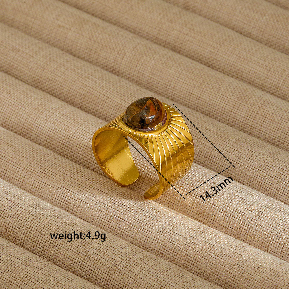 Anello aperto da donna in acciaio al titanio con forma geometrica e a cuore, stile INS, con finitura placcata
