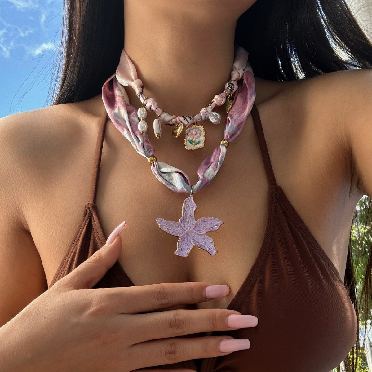 Casual Stainless Steel Plated Floral Shell Necklace for Women