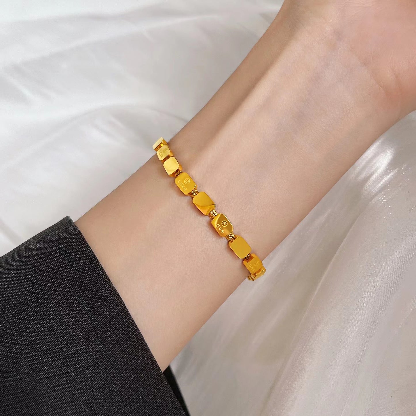 Vintage Minimalist LOVE Letter Design Titanium Steel Snake Chain Bracelet for Women with Plated Finish