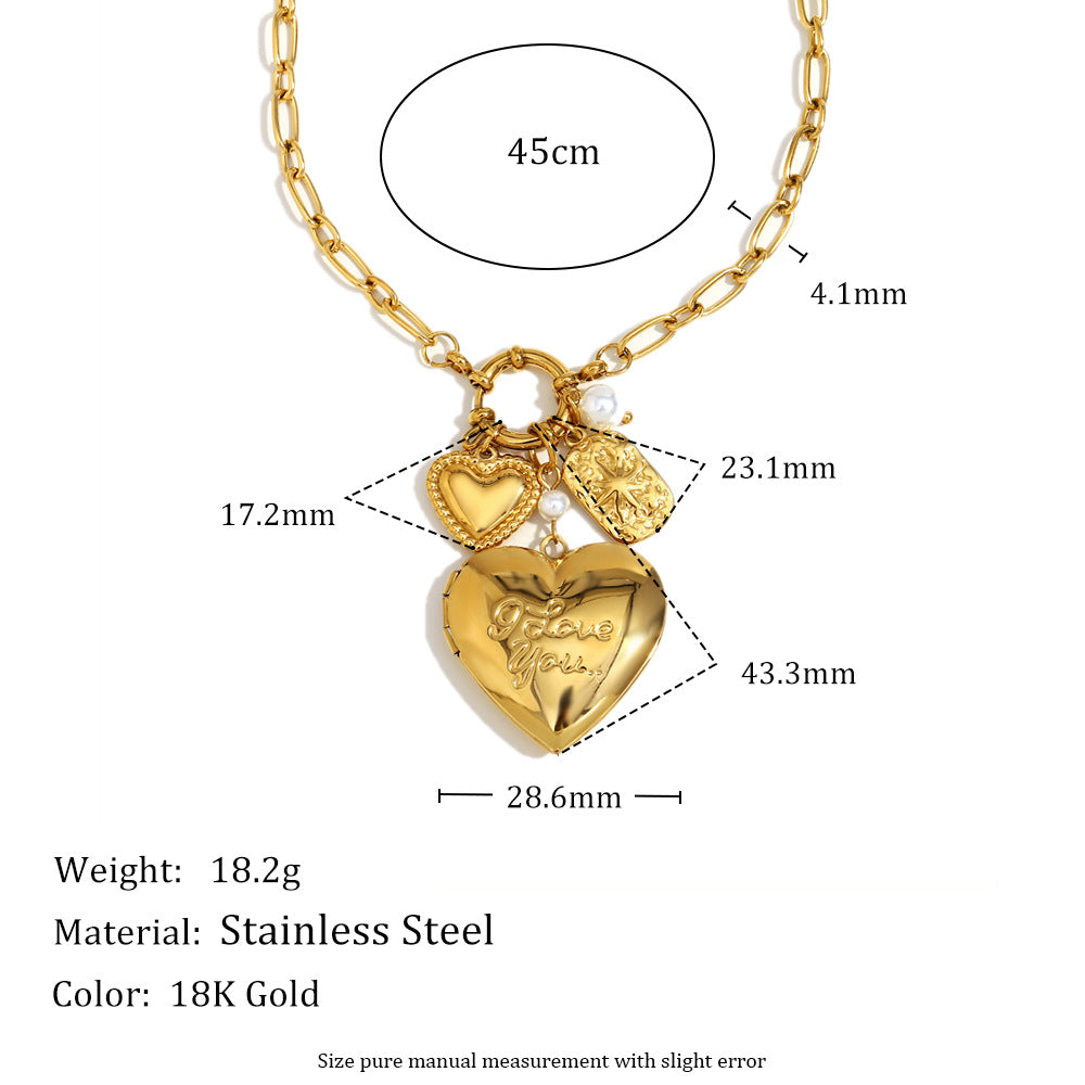 Fashionable Heart-Shaped Stainless Steel Pendant Necklace with 18K Gold Plating for Women