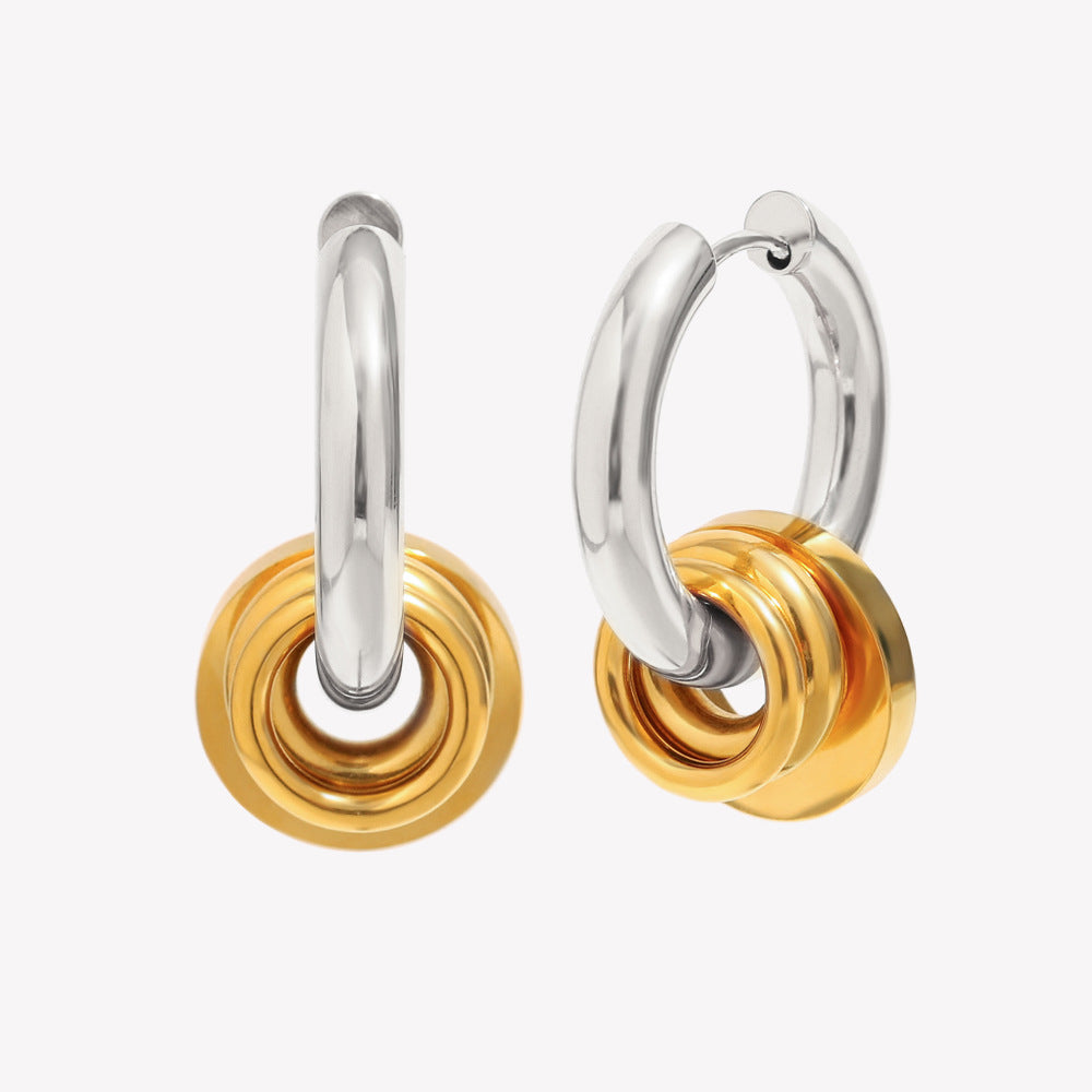 Orecchini a tre anelli geometrici minimalisti da donna in acciaio inossidabile placcato oro 18K
