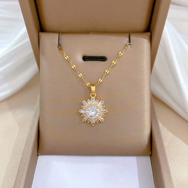 Collar con colgante de luna geométrica para mujer en acero de titanio con acabado chapado, elegante cadena de clavícula para bodas y fiestas