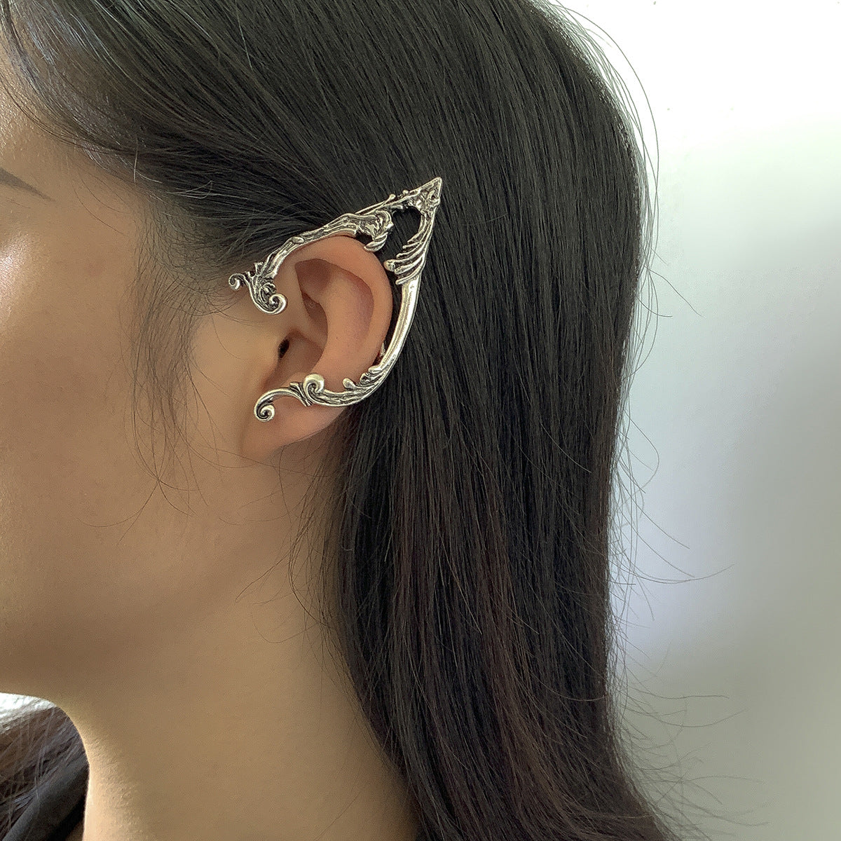 Gothic Streetwear Geometric Floral Plated Alloy Ear Cuff for Women