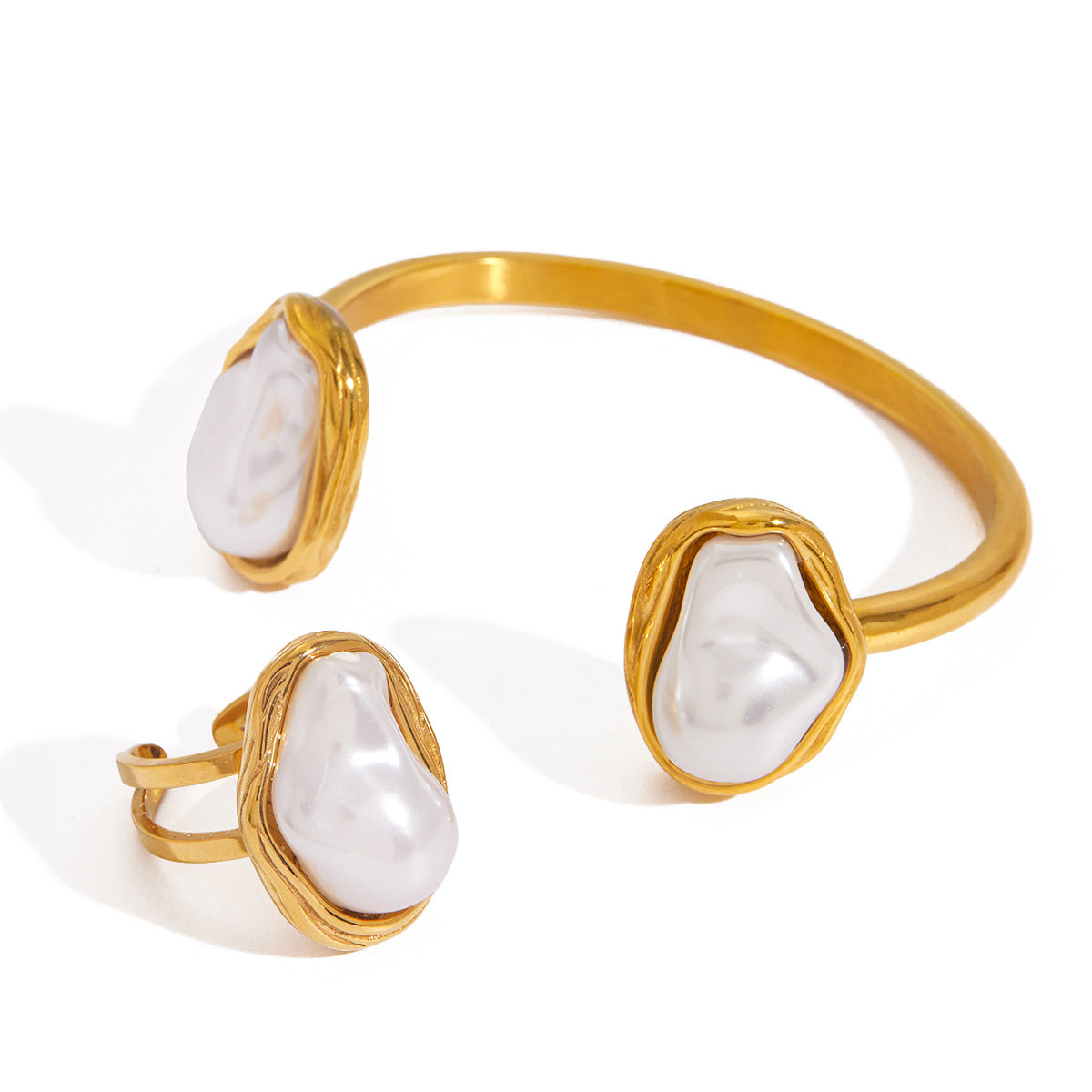 Set di bracciale e orecchini regolabili da donna con motivo minimalista di stelle, luna, nuvole e universo in acciaio al titanio placcato