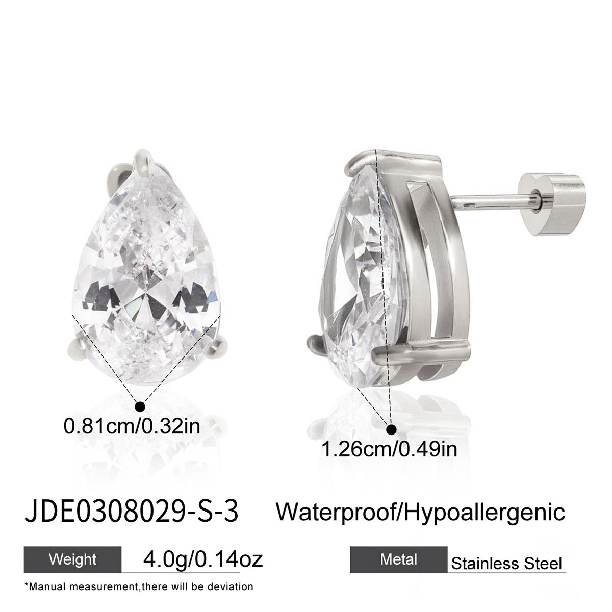 Minimalist Elegant Geometric Heart Stainless Steel PVD Cubic Zirconia Stud Earrings for Women
