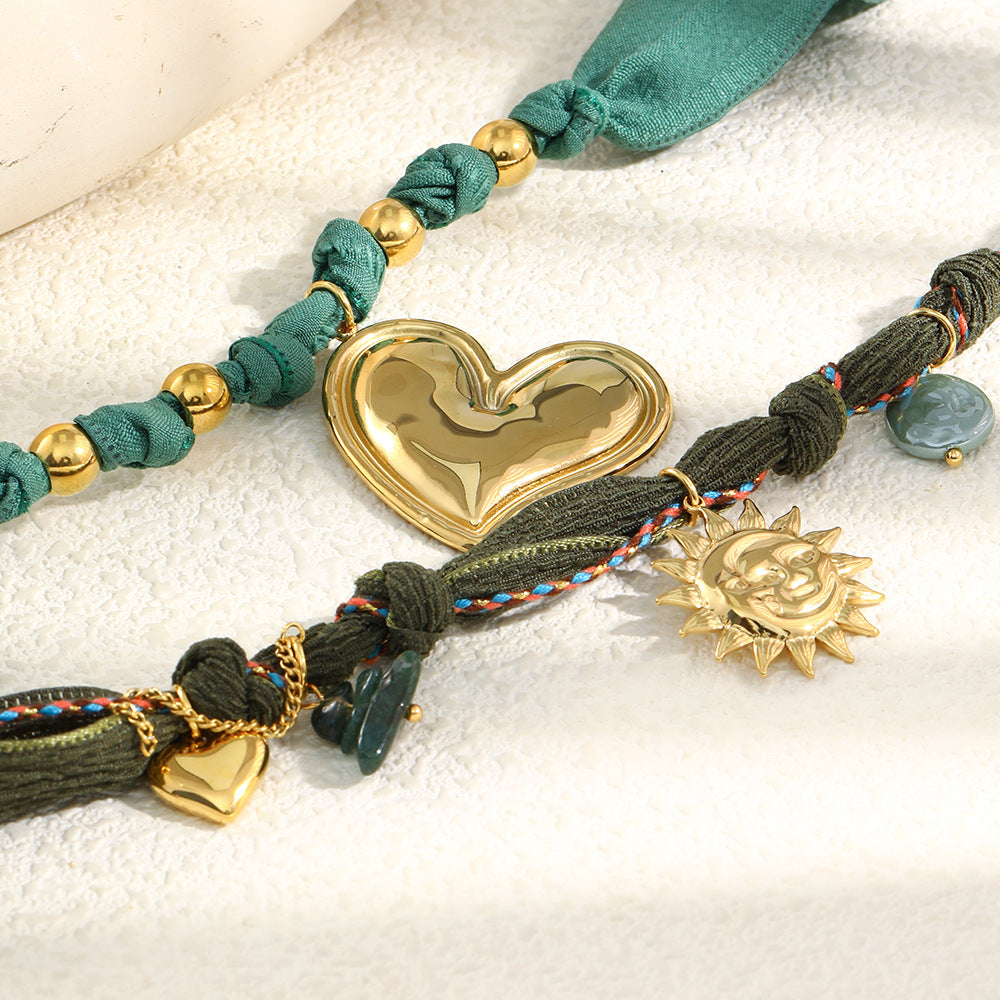 Collana pendente a forma geometrica di sole e luna stile Old Money vintage da donna in acciaio inossidabile placcato oro 18 carati