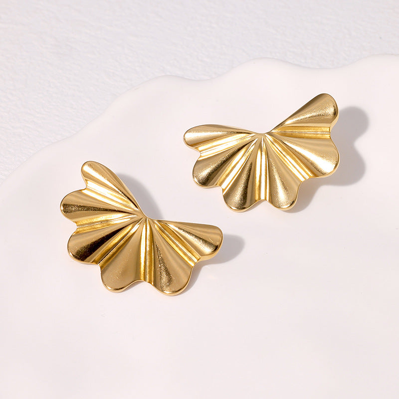 Minimalist Geometric Fan-Shaped Stainless Steel Earrings for Women with Plating Finish