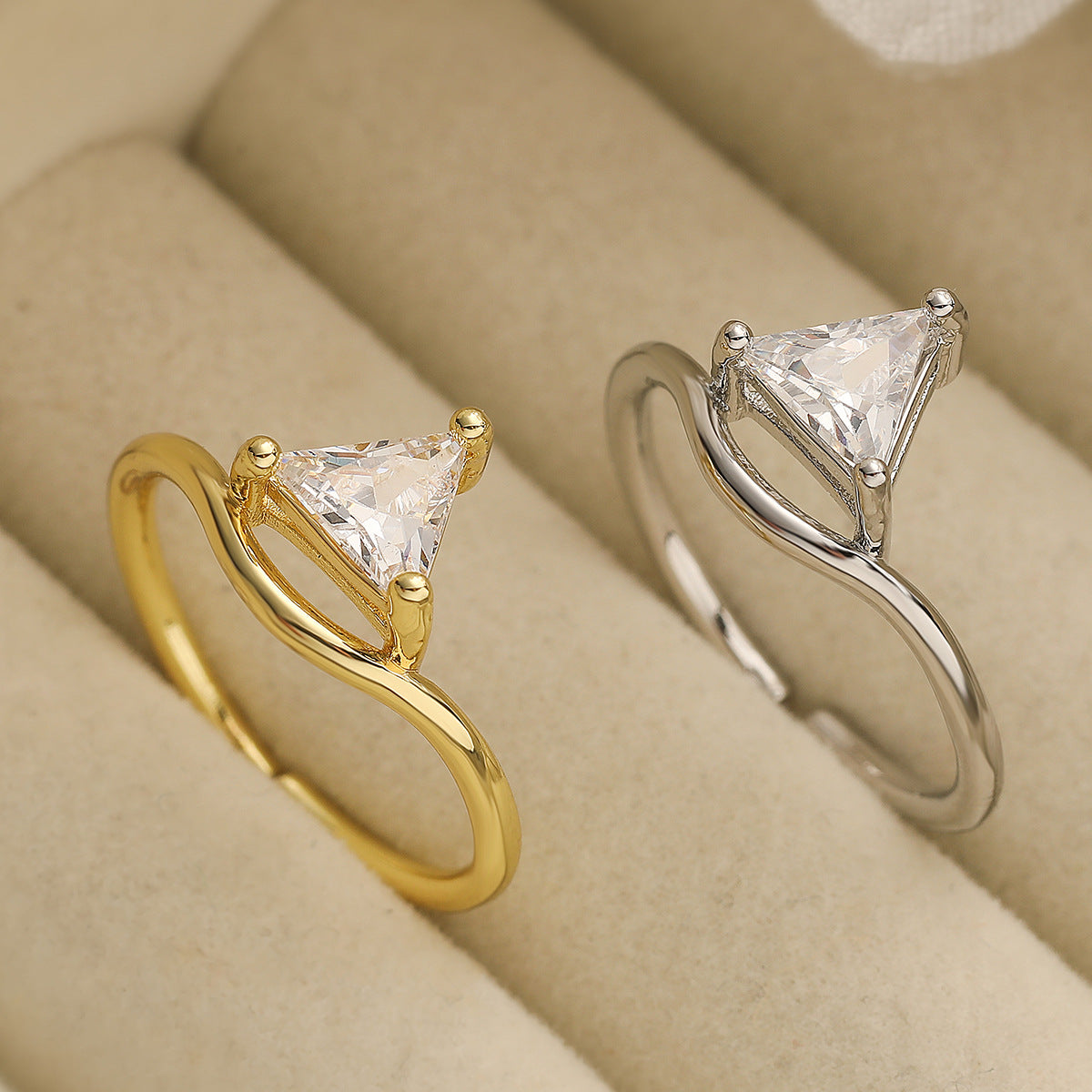 Minimalist Luxe Geometric Open Ring for Women in Brass with 18K Gold Plating and Zircon Inlay