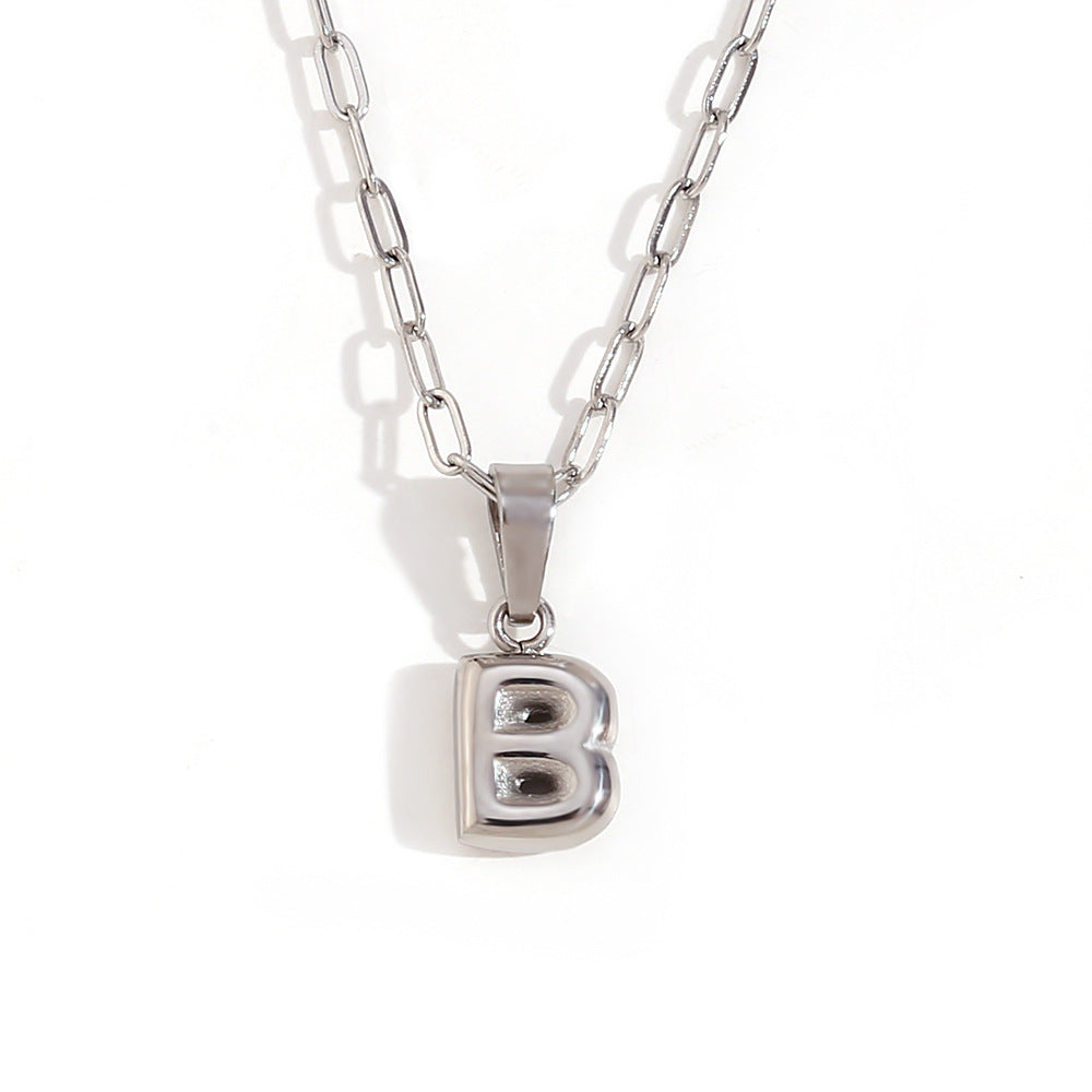 Minimalist Fashion Letter Pendant Necklace in Stainless Steel with 18K Gold Plating, Bubble-Inspired Mini Safety Pin Design for Women