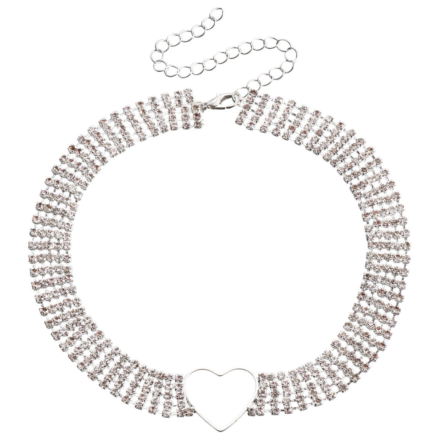 Fashionable Hollow Heart Pendant Necklace with Rhinestone Accents on Plated Metal Multi-Layer Clavicle Chain for Women