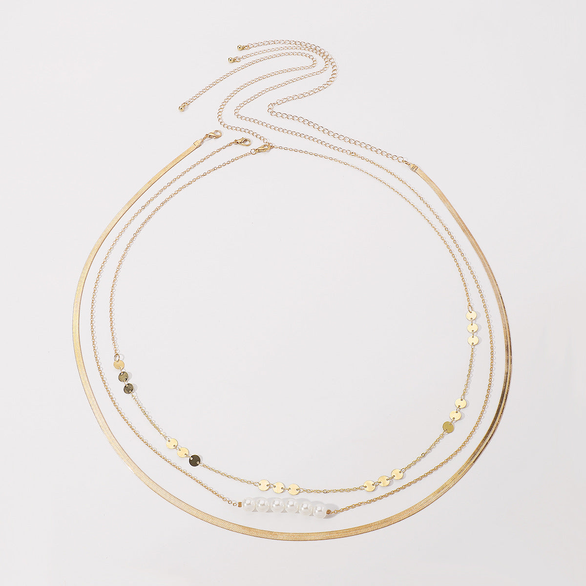 Cadena de cintura triple minimalista para mujer con base de aleación y detalles de perlas simuladas