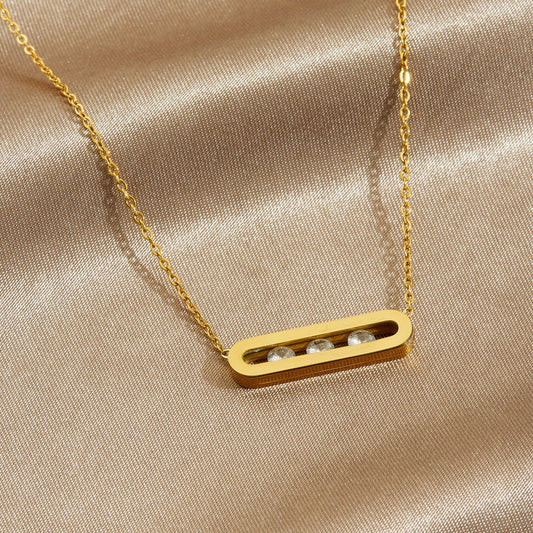 Minimalist Vintage Gold Plated Geometric Stainless Steel Rhinestone Paperclip Pendant Necklace for Women