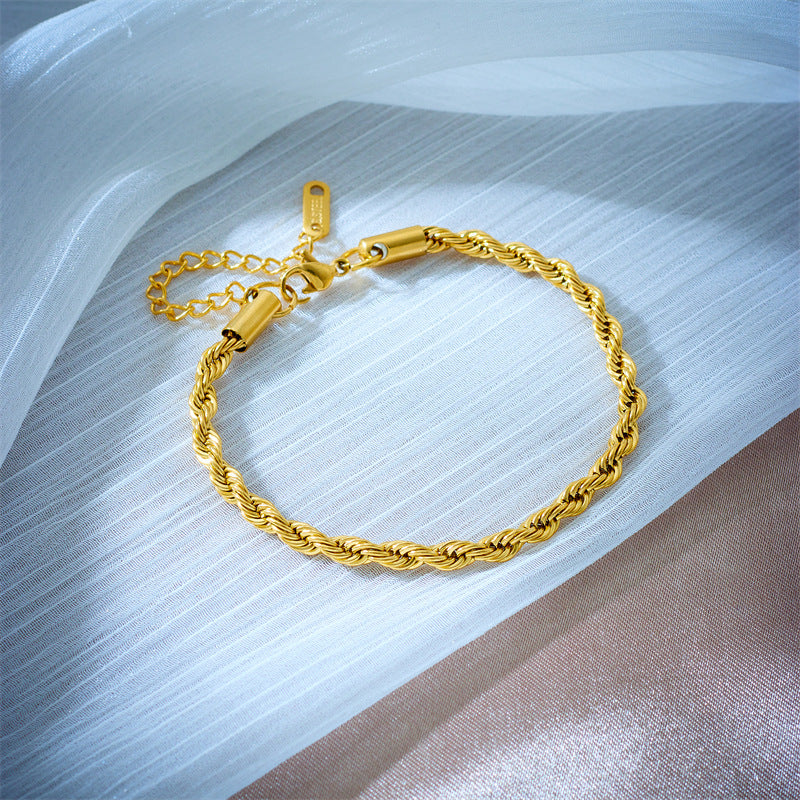 Set Collana E Bracciale A Catena Intrecciata In Acciaio Al Titanio, Finitura Galvanica, Design Minimalista Vintage