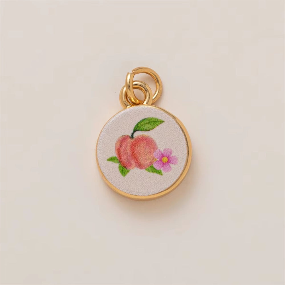 Minimalist Luxury Heart Shaped 18K Gold Plated Brass Pendant with Fruit and Floral Motifs