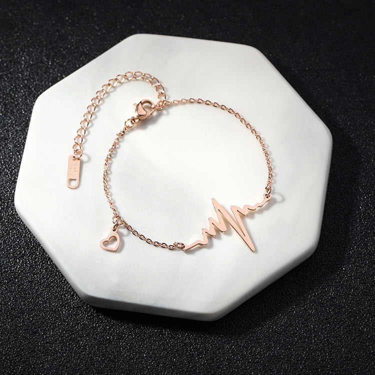 Minimalist ECG Heartbeat Design Titanium Steel Necklace for Women with Electroplated Finish Geometric Pendant Locket Style Clavicle Chain
