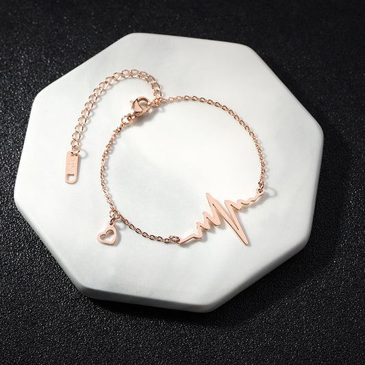 Minimalist ECG Heartbeat Design Titanium Steel Necklace for Women with Electroplated Finish Geometric Pendant Locket Style Clavicle Chain