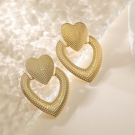 Minimalist Vintage 18K Gold Plated Stainless Steel Heart Earrings for Women