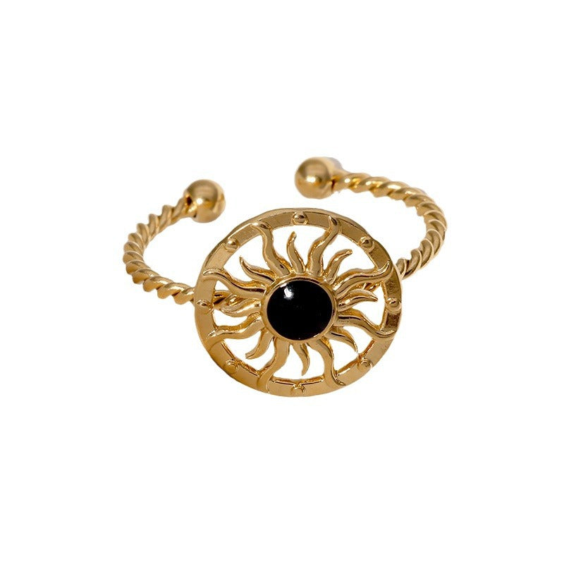Anello aperto in acciaio inossidabile da donna a forma di girasole minimalista con placcatura in oro