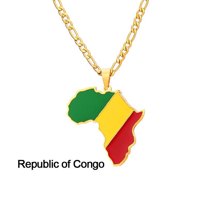 Collar con colgante de mapa de país africano geométrico de acero inoxidable con acabado esmaltado para uso unisex