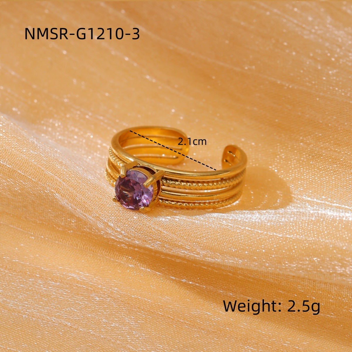 Minimalist Luxury Stainless Steel Ring with 18K Gold Plating and Colored Zirconia, Round Geometric Design for Women