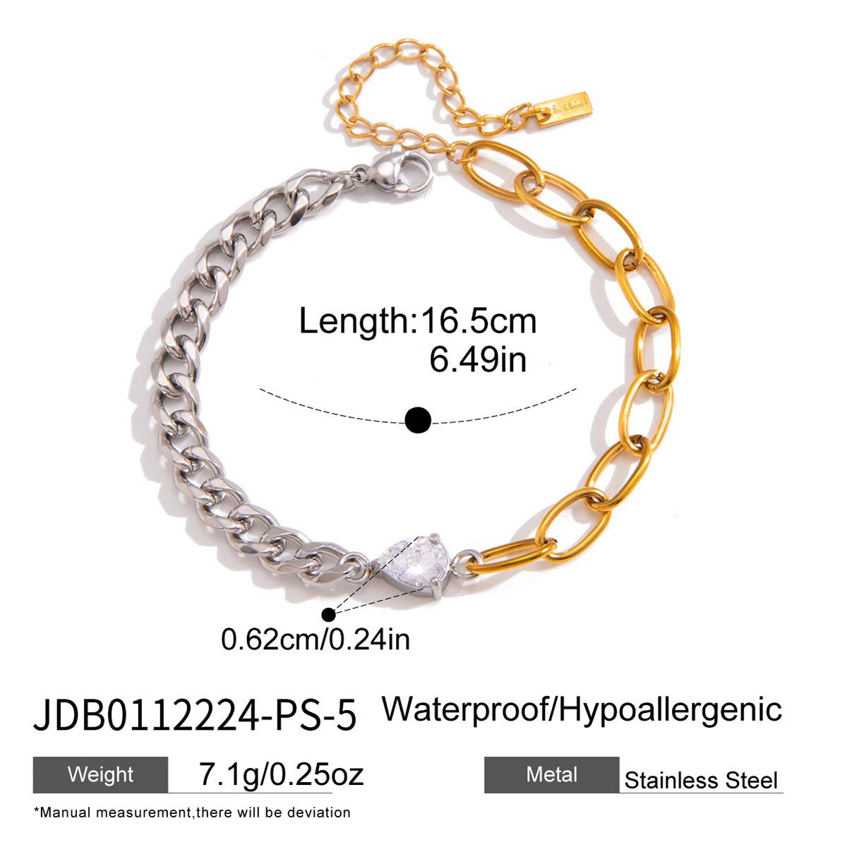 Elegant Geometric Heart Stainless Steel Cubic Zirconia Plated Bracelet for Women