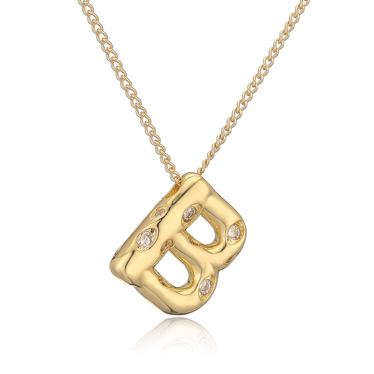 Collana da donna con ciondolo a lettera geometrico minimalista in ottone con placcatura in oro e intarsi in zircone