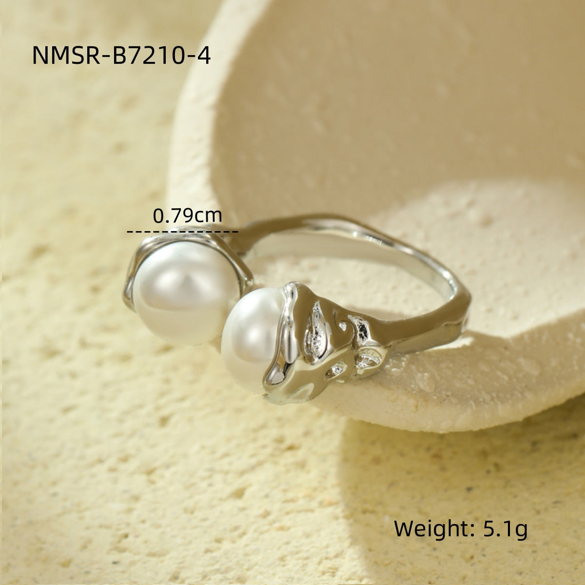 Anello Aperto Minimalista Geometrico in Acciaio al Titanio con Intarsio di Perle da Donna