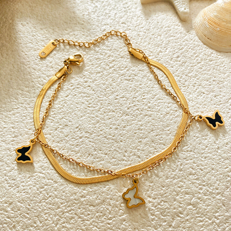 Minimalist Titanium Steel Micro-inlay Shell Universe Double Layer Bracelet