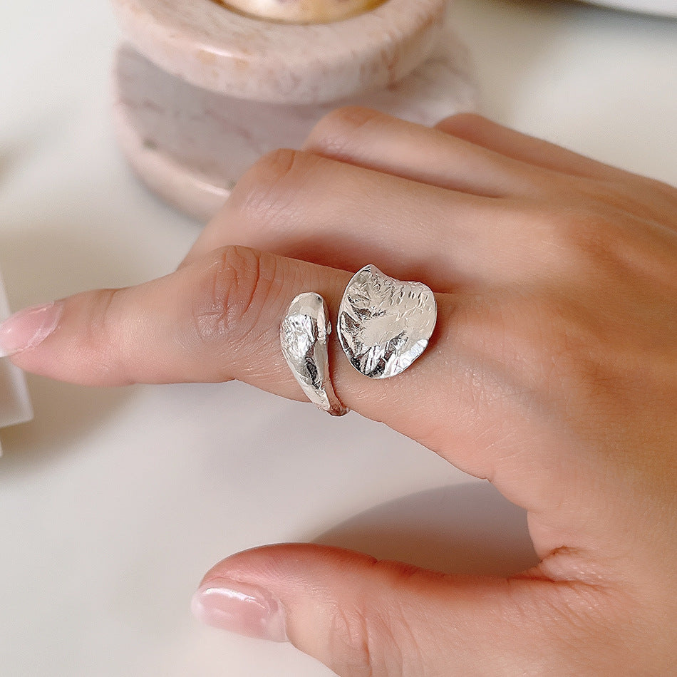 Anello da donna minimalista a doppio strato a forma di goccia in argento sterling 925 dal design irregolare