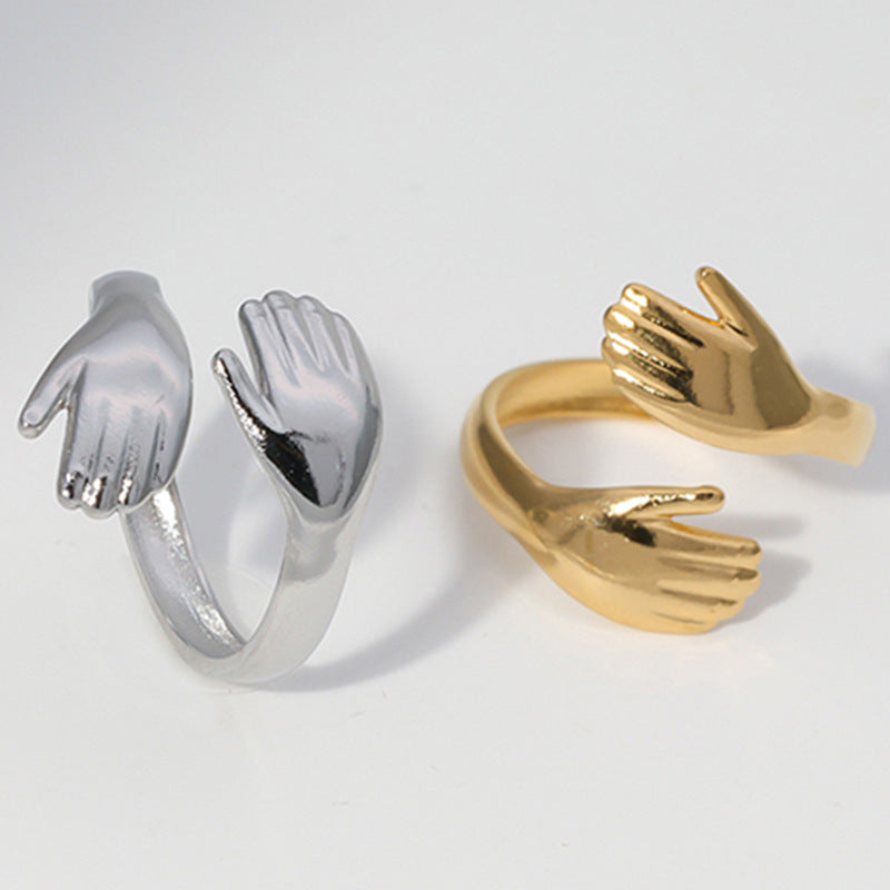 Hip-hop Punk Hand Shape Plated Titanium Steel Adjustable Ring for Unisex