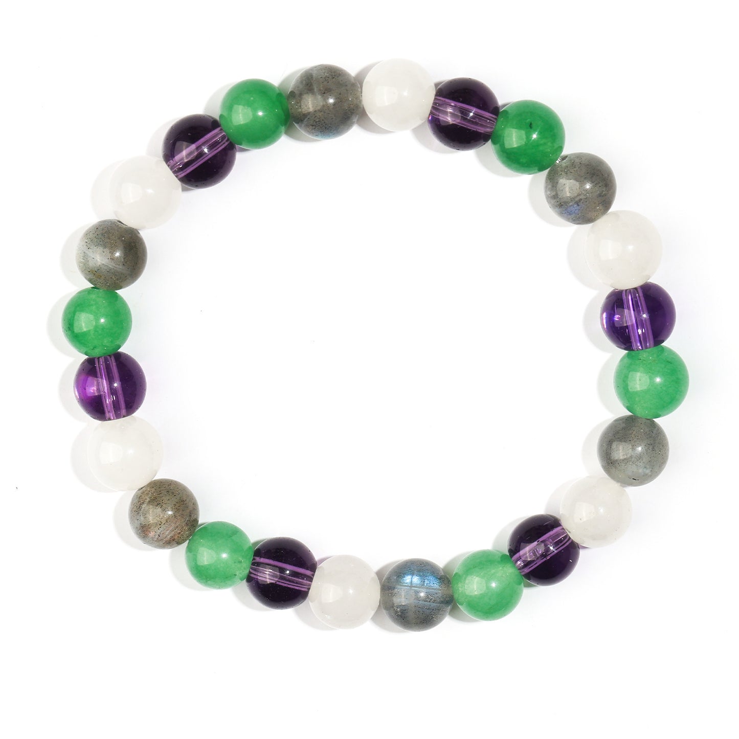 Minimalist Natural Agate and White Turquoise Crystal Beaded Bracelet 8mm Geometric Pattern Unisex Stretch Cord Handmade Jewelry