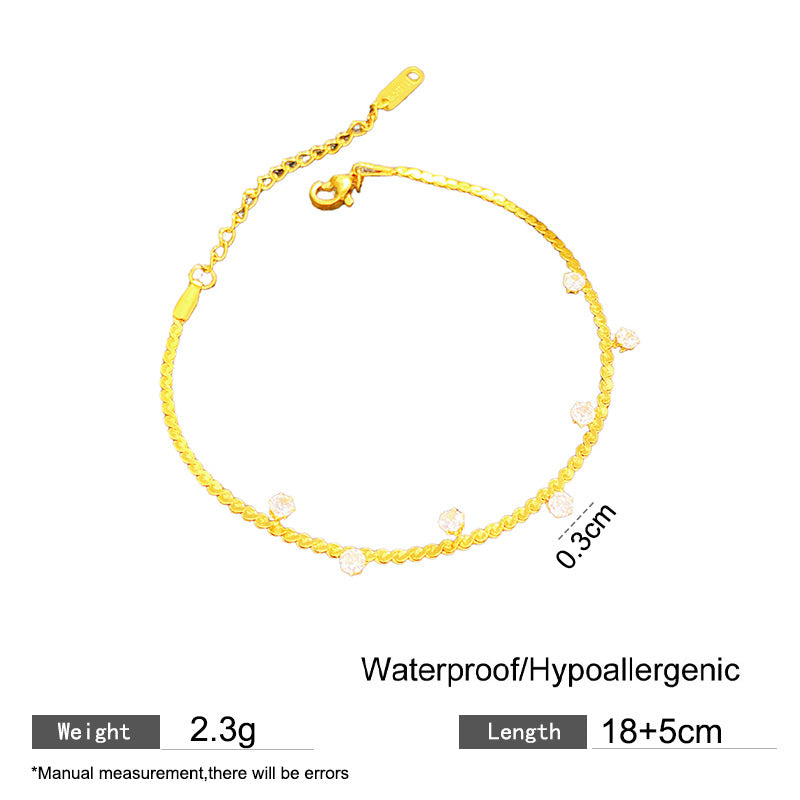 Gold Plated Titanium Steel Braided Rope Chain Bracelet with Geometric Rhinestone Faceted Design
