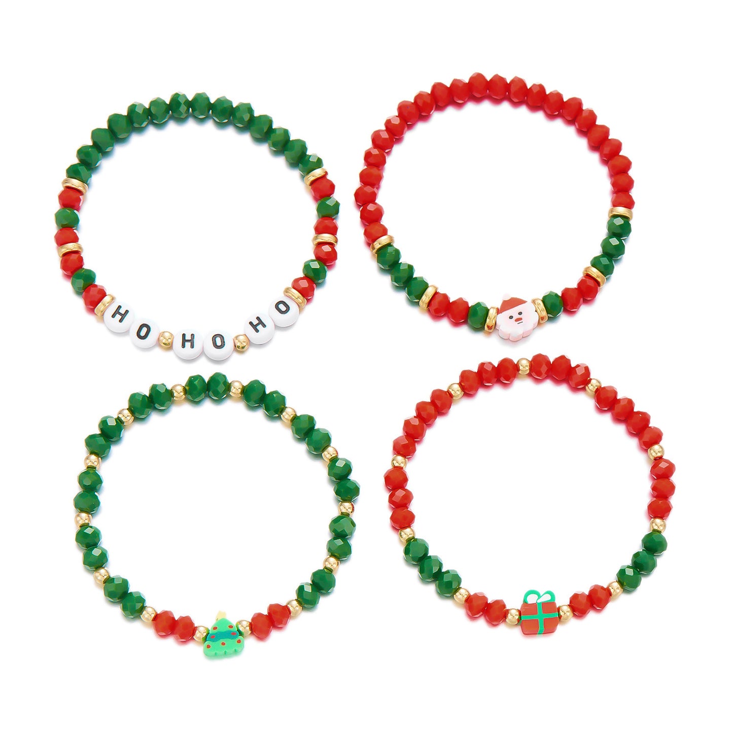 Christmas-Themed Geometric Beaded Bracelet Set for Women with Snowflake Reindeer and Jingle Bell Charms Crystal and Acrylic Handmade Fashion Bracelets