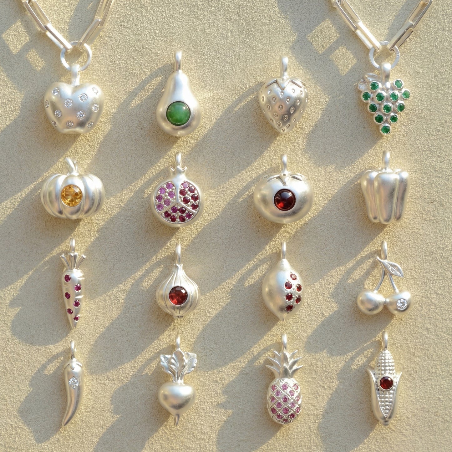 Vintage Drip Oil Plated Brass Cubic Zirconia Fruit Pattern Charm Bar