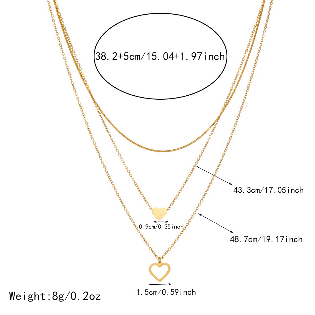 Minimalist Gold Plated Stainless Steel Heart Layered Necklace for Women