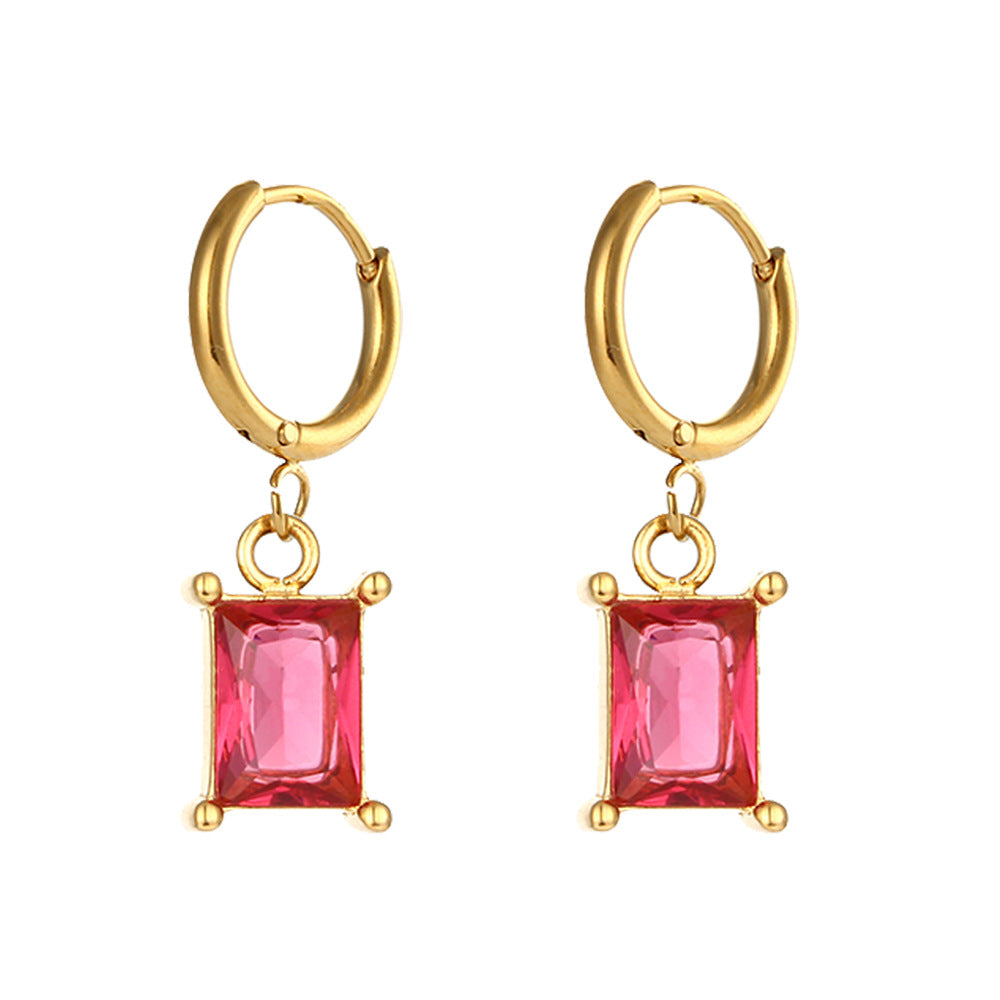 Fashionable Water-Drop-Shaped Stainless Steel Stud Earrings with Rhinestone Inlay for Women Geometric Design