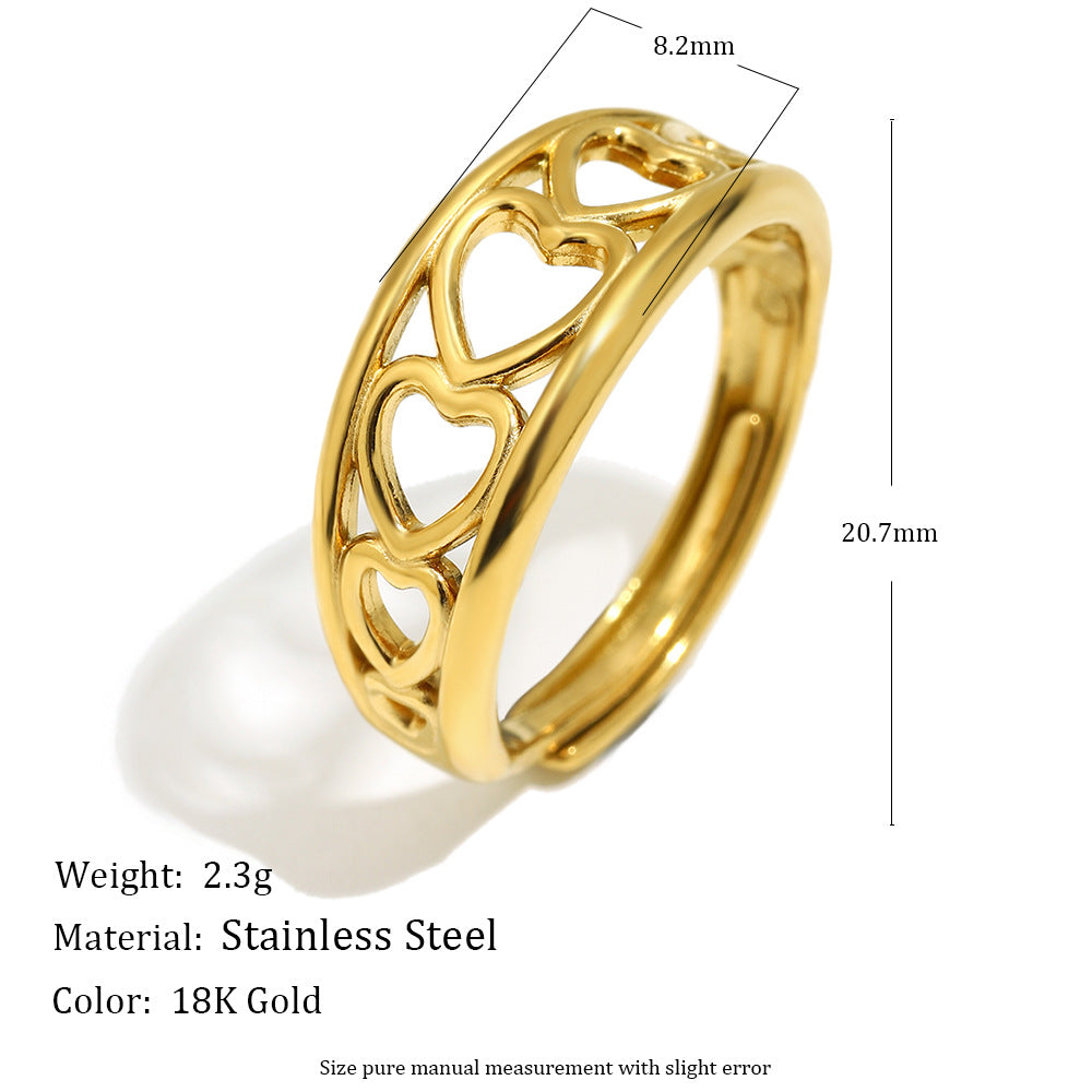 Anello da donna minimalista con lettera a cuore in oro 18 carati placcato in acciaio inossidabile a forma di linea floreale