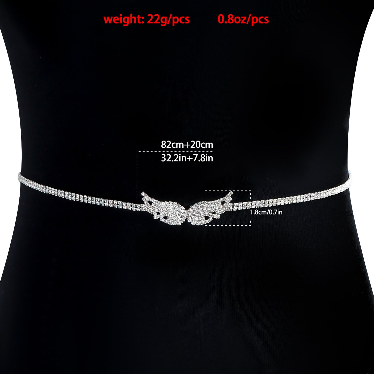 Punk Style Angel Wing Pendant Body Chain for Women with Full Rhinestone Inlay and Metal Construction