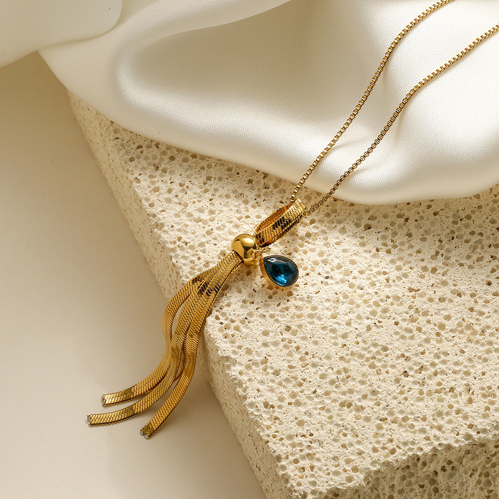 Collana Minimalista Geometrica in Acciaio al Titanio da Donna con Placcatura in Oro e Pendente a Goccia con Zircone