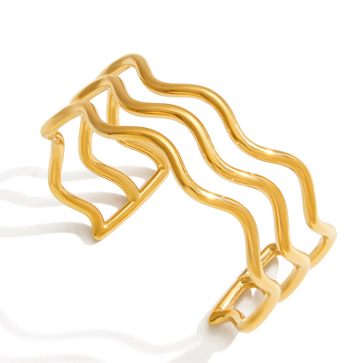 Elegante Bracciale da Donna in Acciaio Inossidabile a Forma di Onda con Placcatura in Oro e Design Geometrico