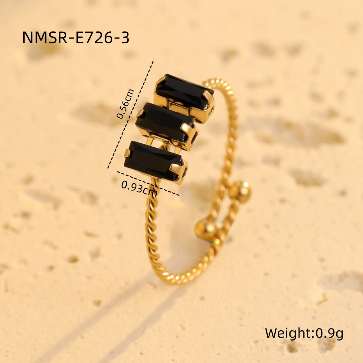 Anillo ajustable cuadrado minimalista de lujo de acero inoxidable con circonita para mujer con acabado chapado