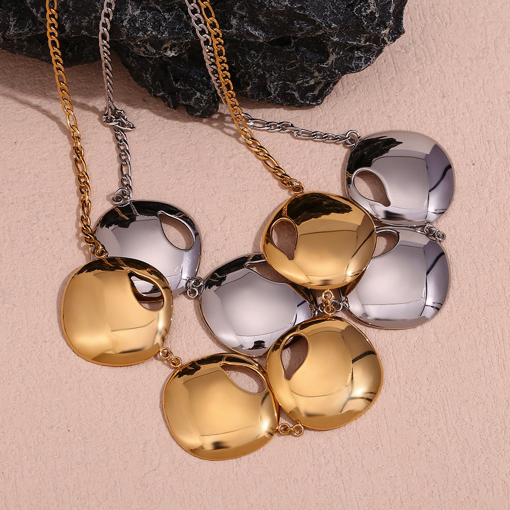 Fashionable Minimalist Geometric Teardrop Pendant Necklace for Women Stainless Steel with 18K Gold Plating