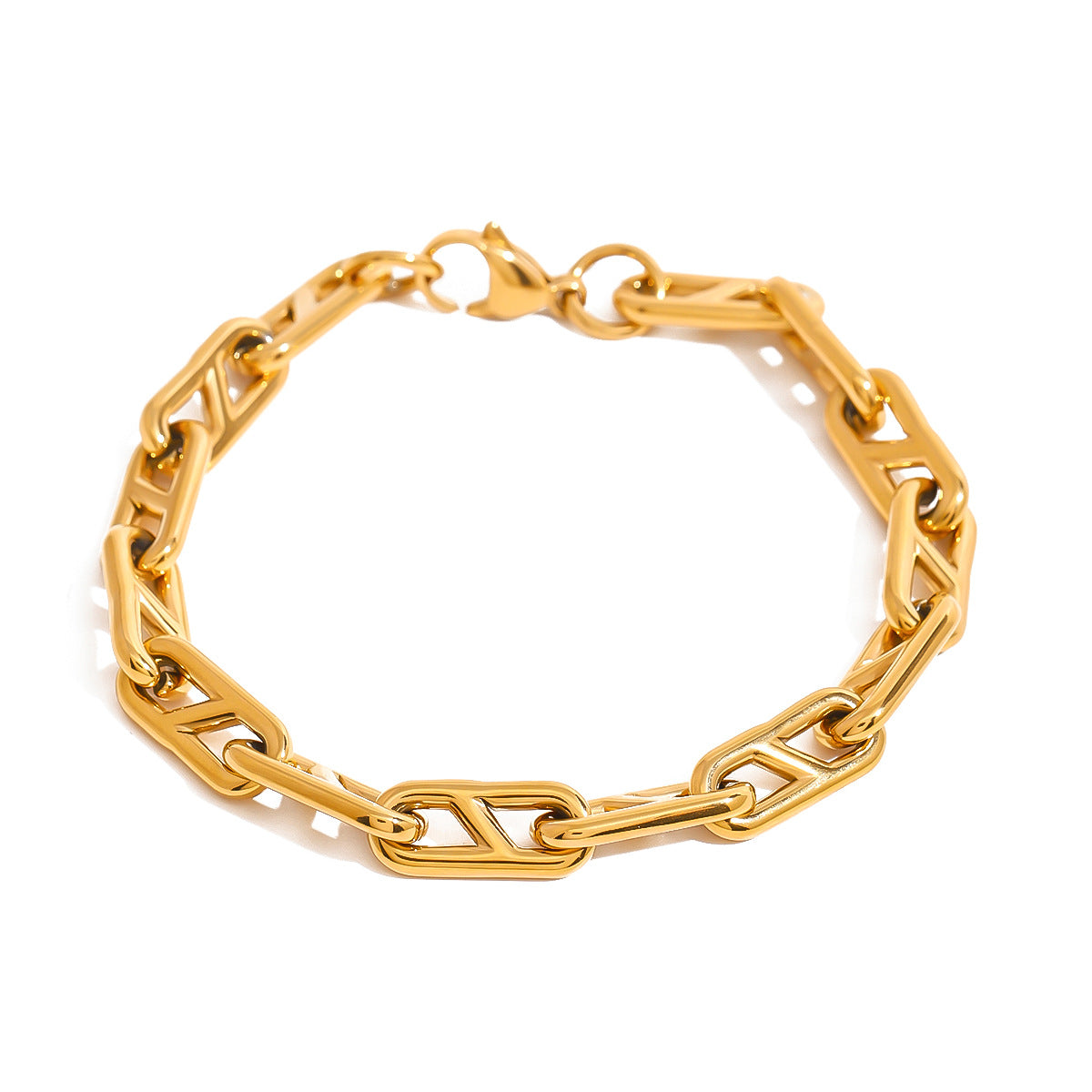 Pulsera de Acero Inoxidable Minimalista Geométrica Bañada en Oro para Mujer con Acento Numérico