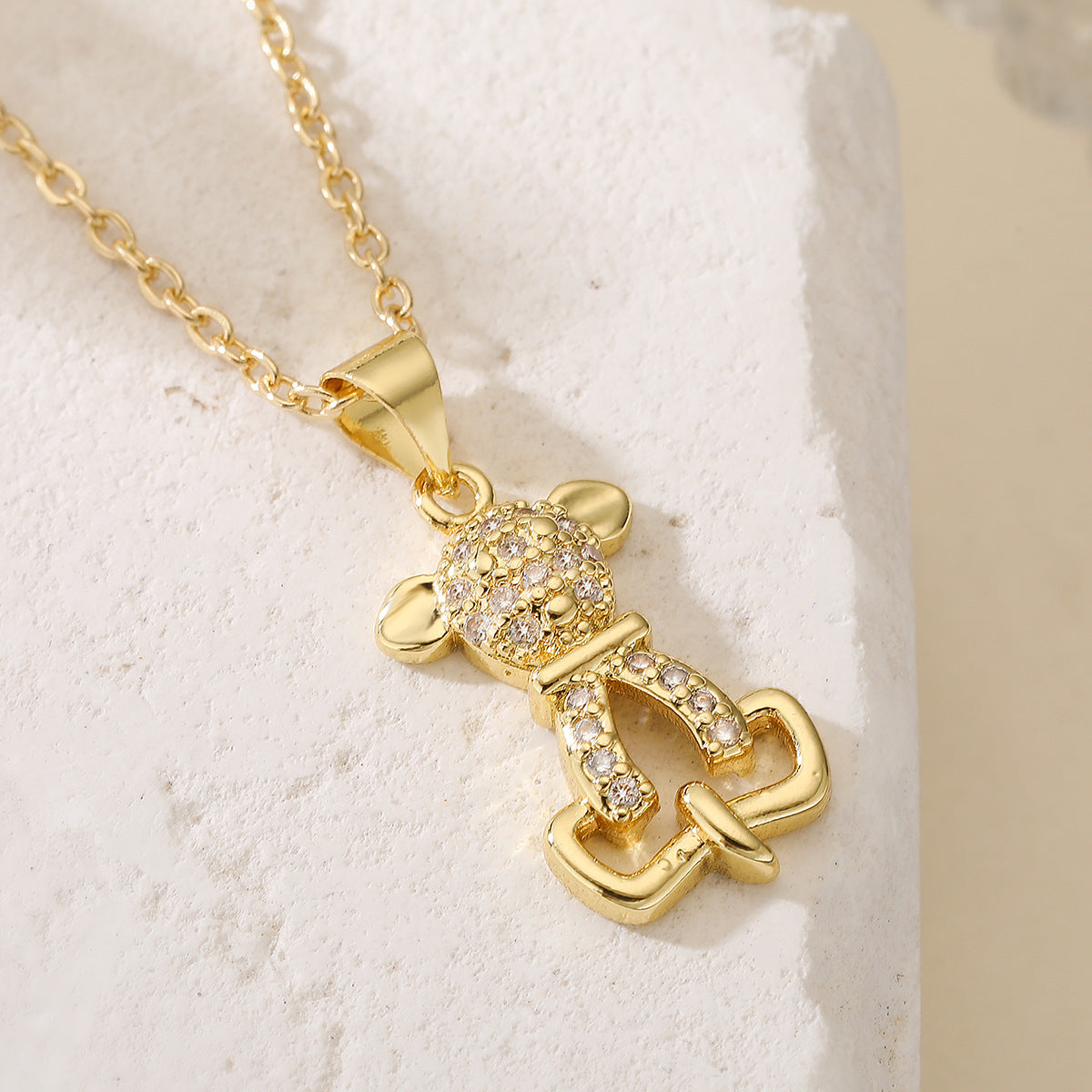 Minimalist 18K Gold Plated Brass Cubic Zirconia Animal Pendant Necklace