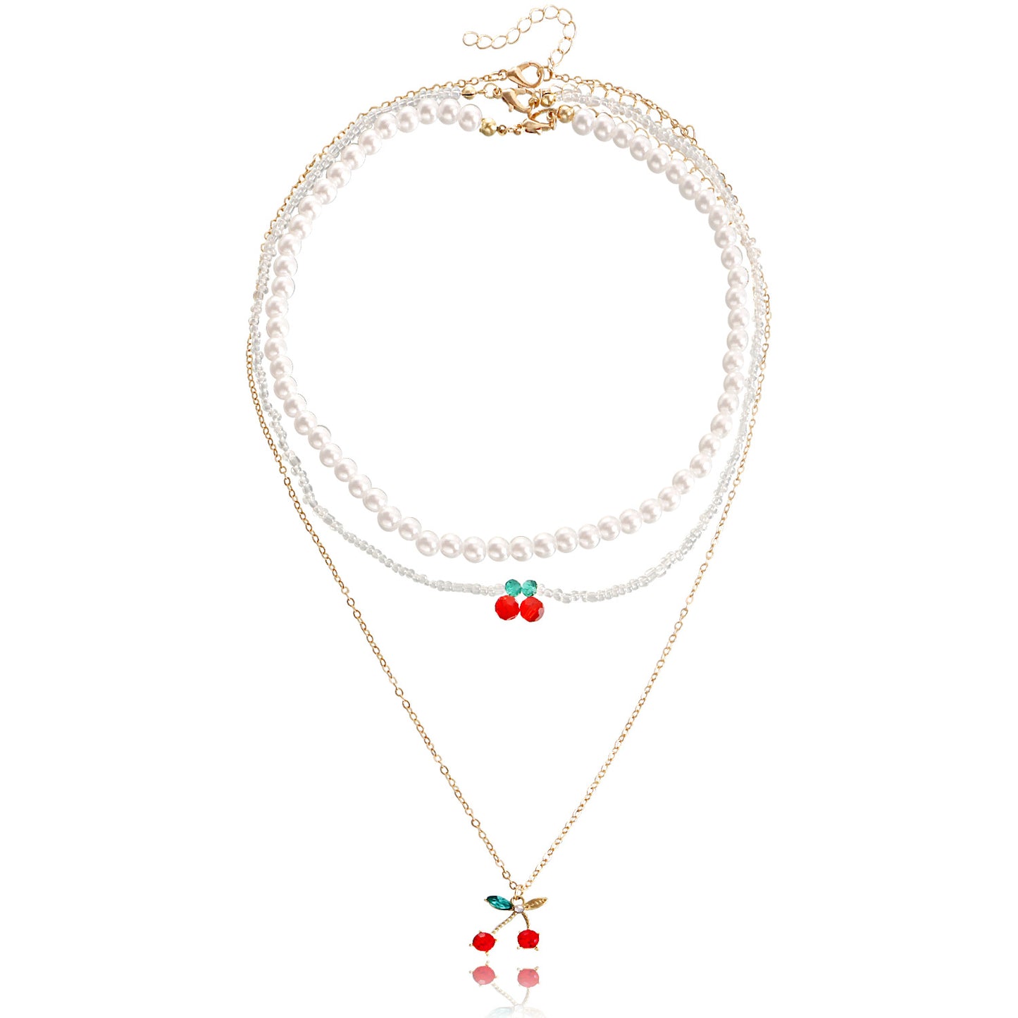 Sweet Minimalist Cherry-Shaped Alloy Pendant Necklace with Gold Plating for Women