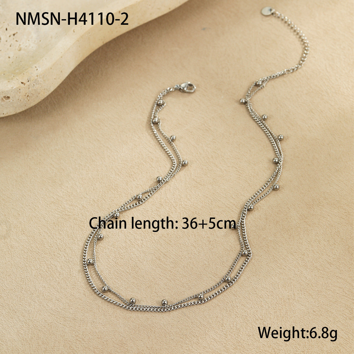 Vintage Fashion Stainless Steel Beaded Necklace for Women with Gold Plating and Geometric Design