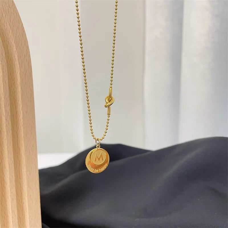 Minimalist Cool Style Letter-Shaped Titanium Steel Pendant Necklace for Women with Round Bead Chain