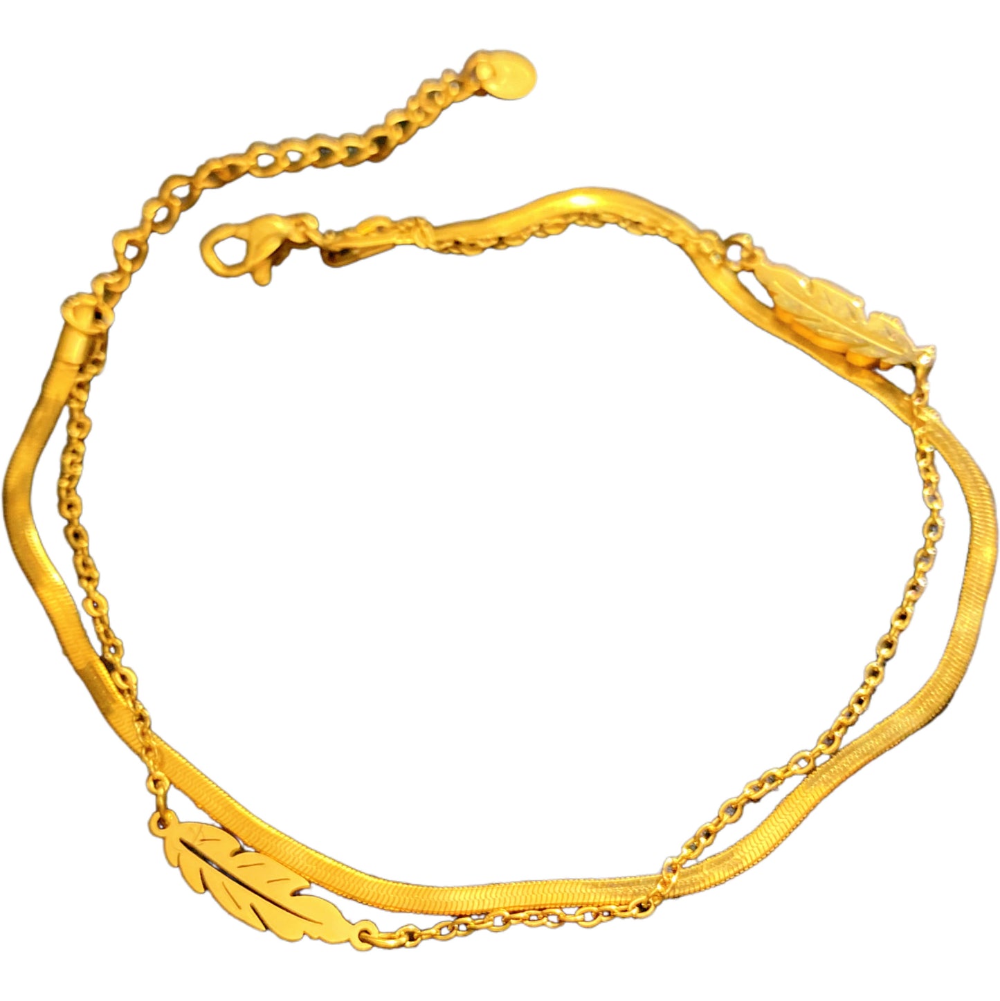 Minimalist Hollow Feather Double Layer Heart Geometric Titanium Steel Plated Bracelet for Women